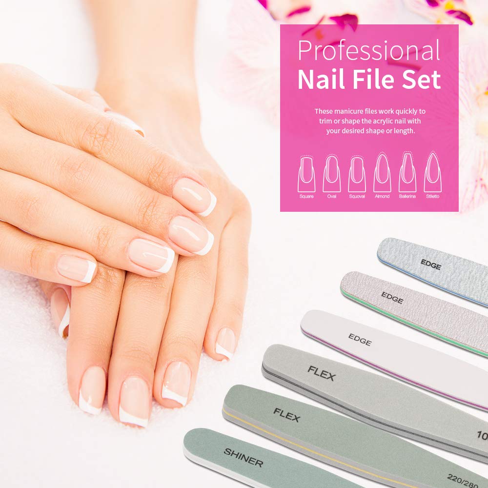 Nail File, Teenitor Gel nail file Set Professional Nail Buffer File Block Natural Manicure File Nail Polisher Washable Double Sided Grit 150/180/200/240/280/1000/4000 Buffer : Beauty