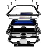 Lunivop Compatible with iPhone 16 Pro max Case Heavy Duty Protection Dustproof Built in Screen Protector Rugged Stand 360 Full Body Military Grade Metal Bumper Phone Cases (Black 2024)