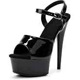 WUXIN H&amp;P Women's 6 in Platform Sandal Heels With Ankle-Strap - Sexy Pole Dance High Heel, 15 cm Exotic Dancer Shoes Stiletto