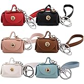 Alunsito 6 Pcs Mini Handbag Keychains, Mini Coin Purse Keyring PU Leather Backpack Key Chain Earbud Bag Charm Pendant for Women