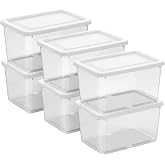 Sterilite Storage Box, Stackable Clear Plastic Bins, 20 Quart, 6-Pack | Heavy-Duty Organizing Containers with Snap-On Lids for Closet, Bathroom, and Office