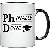 YouNique Designs Phinally Done 11 Ounces PhD Graduation Mug, Funny PhD Mug, Doctorate Graduation (Black Handle)