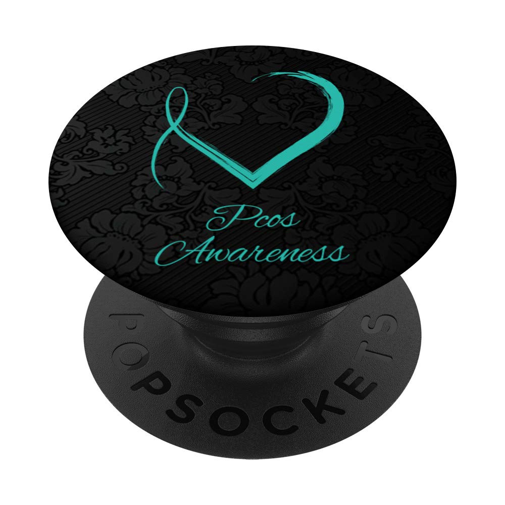 Teal Ribbon Heart PCOS Awareness PopSockets PopGrip: Swappable Grip for Phones & Tablets