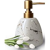 Ceramic Soap Dispenser for Bathroom White Soap Dispenser for Kitchen Dish Soap Dispenser with Marble Pattern Liquid Hand Soap Dispenser Pump Bottle (Pyramid White Marble Bottle)