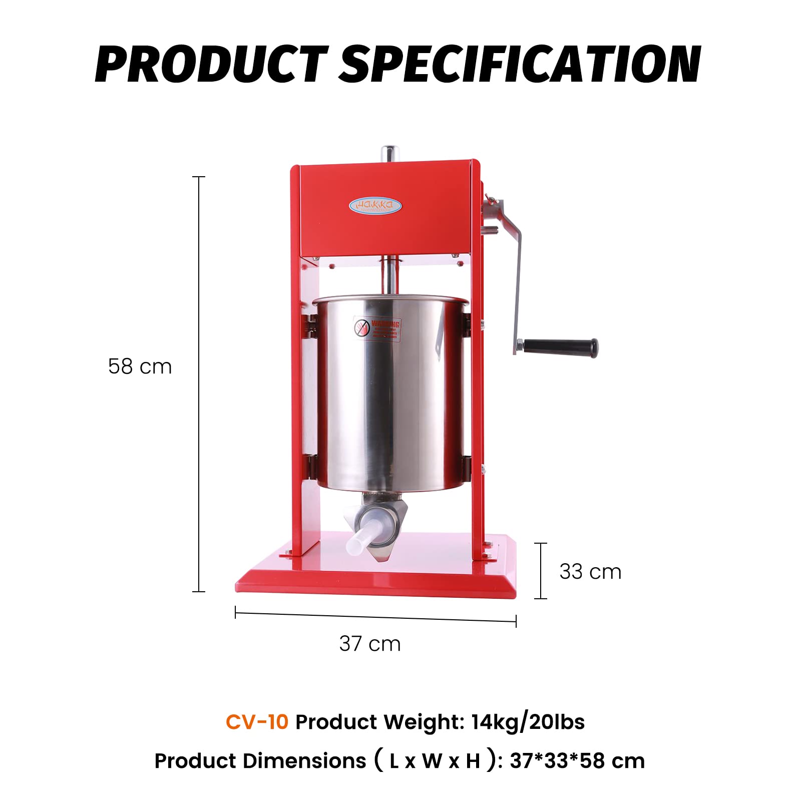 Hakka 22 Lbs(10 Liter) Sausage Stuffer 2 Speed Stainless Steel Vertical Meat Filler