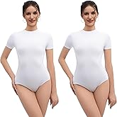 Bolsamila Short Sleeve Bodysuit High Neck Bodysuit for Women Double Lined Basic Slim Fit Comfy Lightweight Going Out