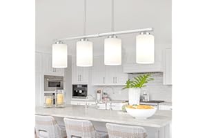 YUEMZS 4-Light Kitchen Island Lighting, Brushed Nickel Dining Room Light Fixtures Over Table, Modern Farmhouse Chandeliers with Milky Glass Shade Pendant Light for Dining Room Kitchen Island