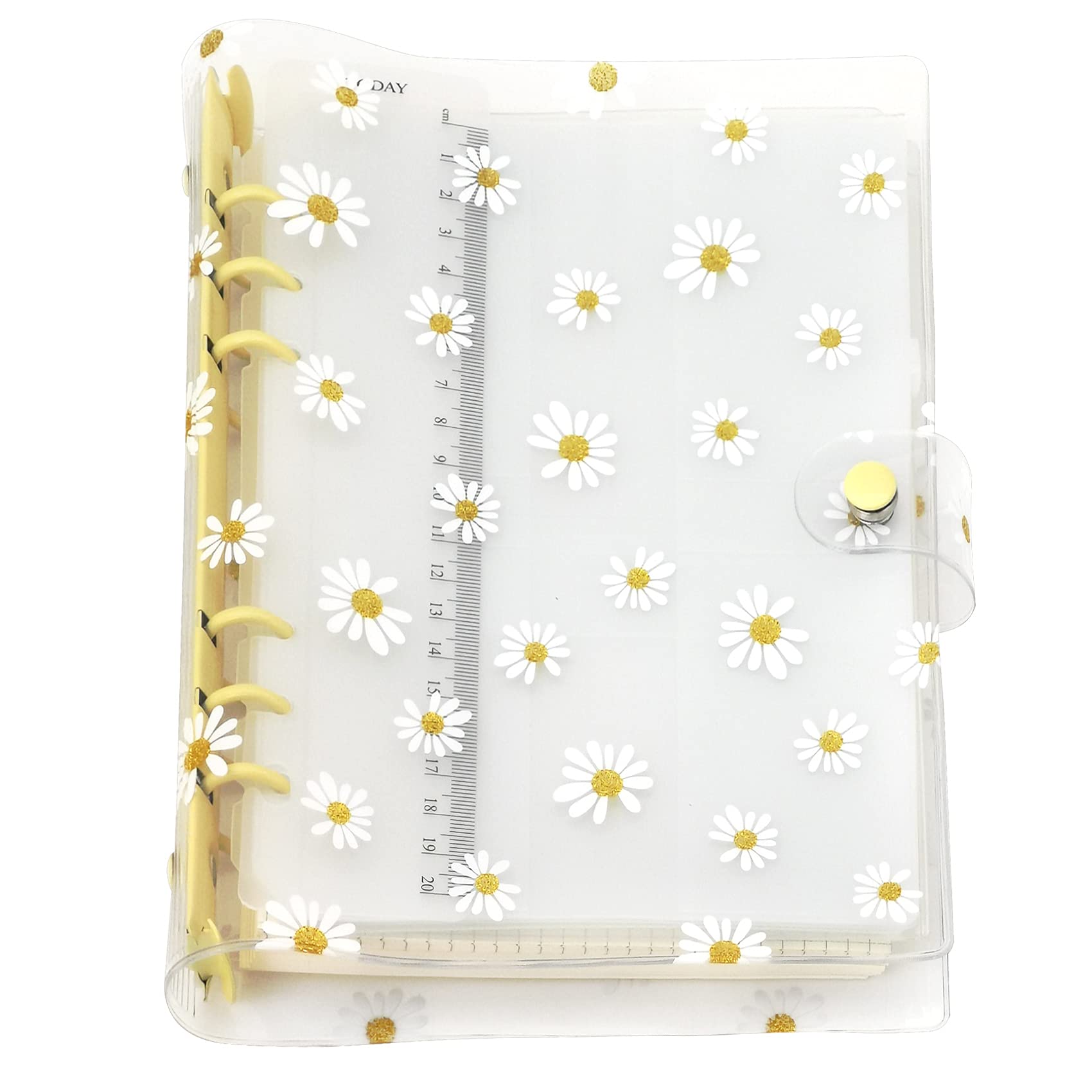 A6 A5 6-Holes Colorful PVC Cover Round Ring View Binder with Snap Button Closure File Folder (Yellow Daisy, A5 Combo)