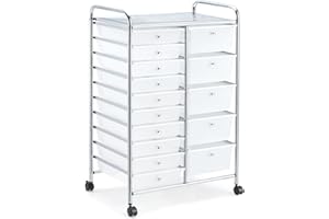 Homgava 15-Drawer Rolling Storage Cart, Multipurpose Movable Organizer Cart for School Office Home Beauty Salon, Multipurpose Storage Organizer Cart with 4 Lockable Casters(White)