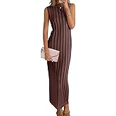 Wenrine Womens Sleeveless Sweater Dress Mock Neck Ribbed Knit Fall Tank Maxi Dresses