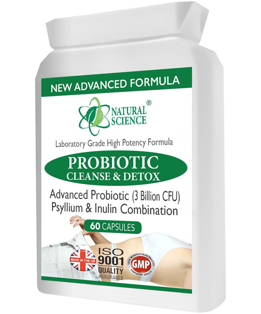 Probiotic + Psyllium Detox Combination Capsules – 3 Billion CFU, Cleanse Toxins, Support Digestive Wellness - 60 Vegan Capsules Made in UK