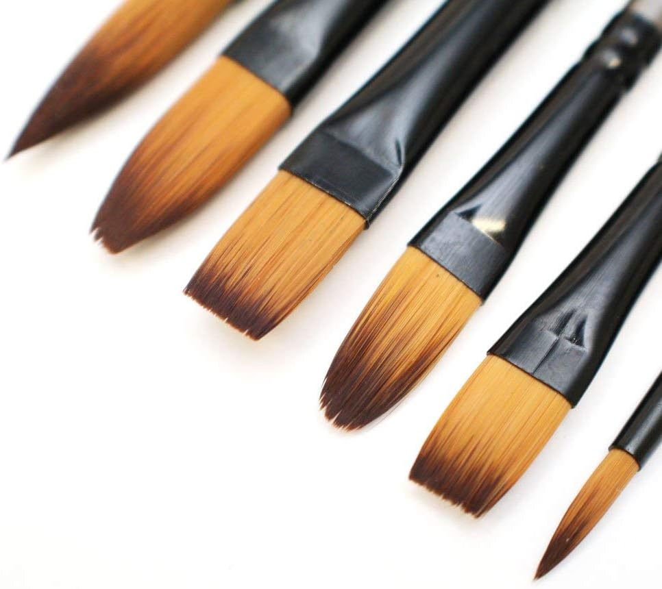 Mont Marte Gallery Series Acrylic Brush Set, 6 Piece. Selection of Synthetic Hair Paint Brushes Suitable for Acrylic Painting