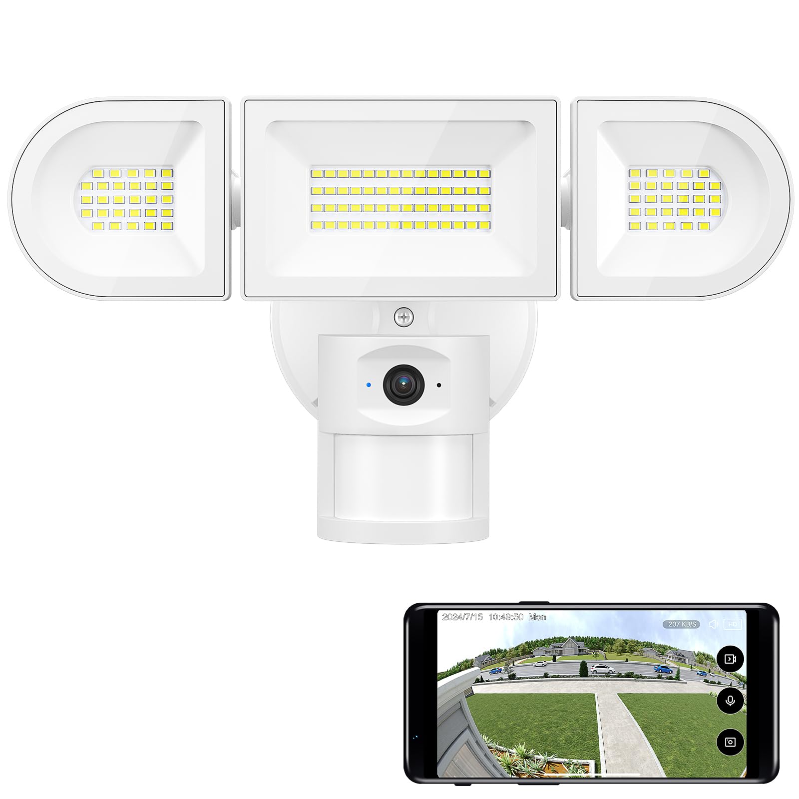 Photo 1 of iMaihom Floodlight Camera Outdoor Wired, 2K QHD Security Cam with Motion-Activated 3 Heads Light, 5500LM Brightness, Built-in Siren, Color Night Vision, 2-Way Audio, Cloud/SD Storage, White
