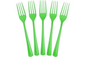 Exquisite Solid Color Premium Plastic Cutlery, Heavy Duty Plastic Disposable Forks - 50 Count - Lime