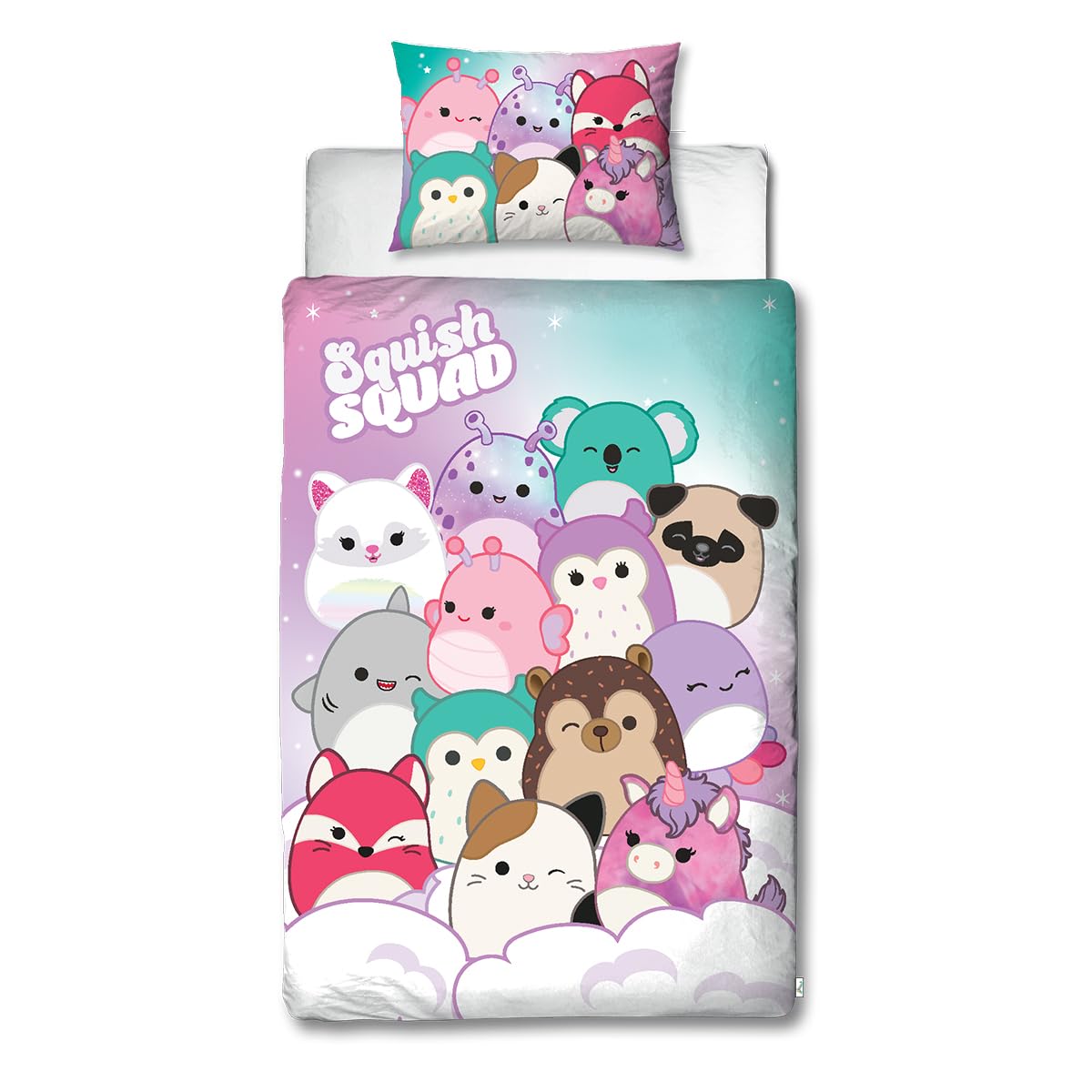 Squishmallows Officially Licensed Bright Design Single Duvet Cover Set | Reversible 2 Sided Squish Squad Bedding Including Matching Pillow Case | Perfect For Kids Bedroom | Polycotton