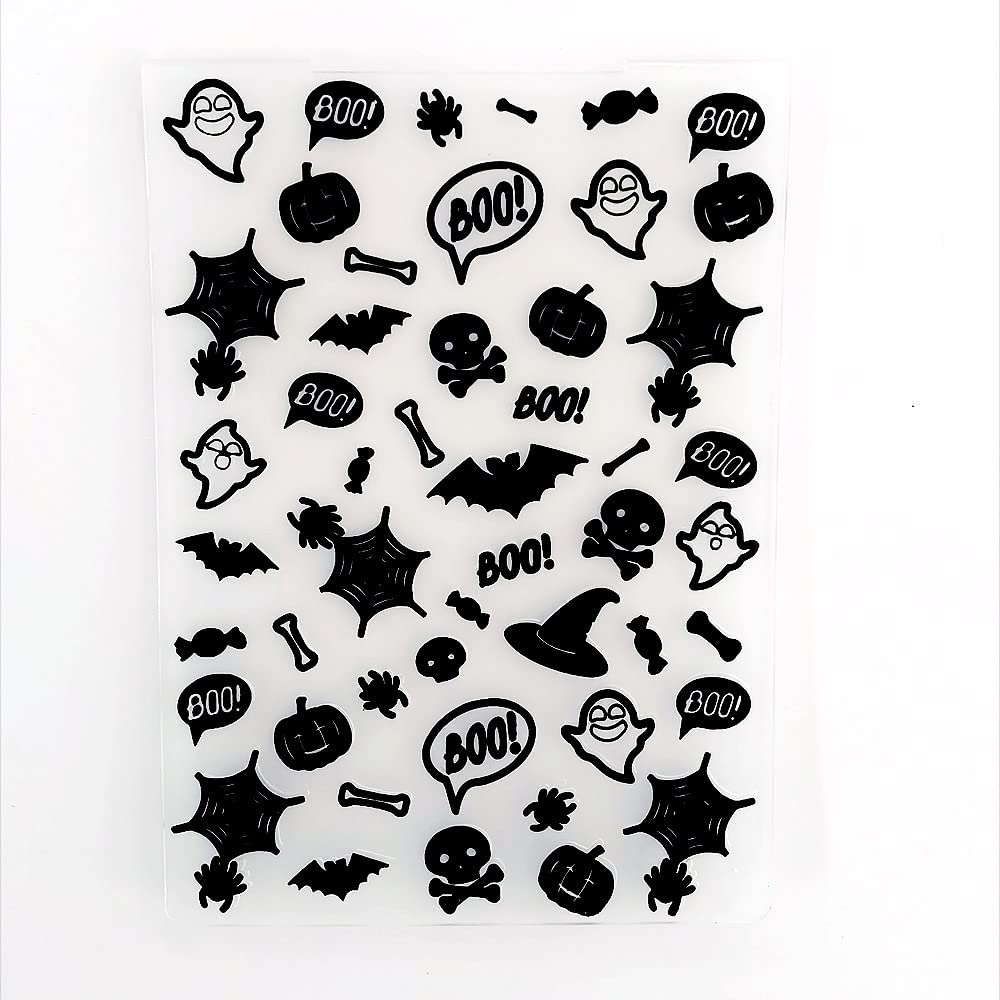 Lily Craft Linda Happy Halloween Boo Plastic Embossing Folders for Card Making Scrapbooking and Other Paper Crafts