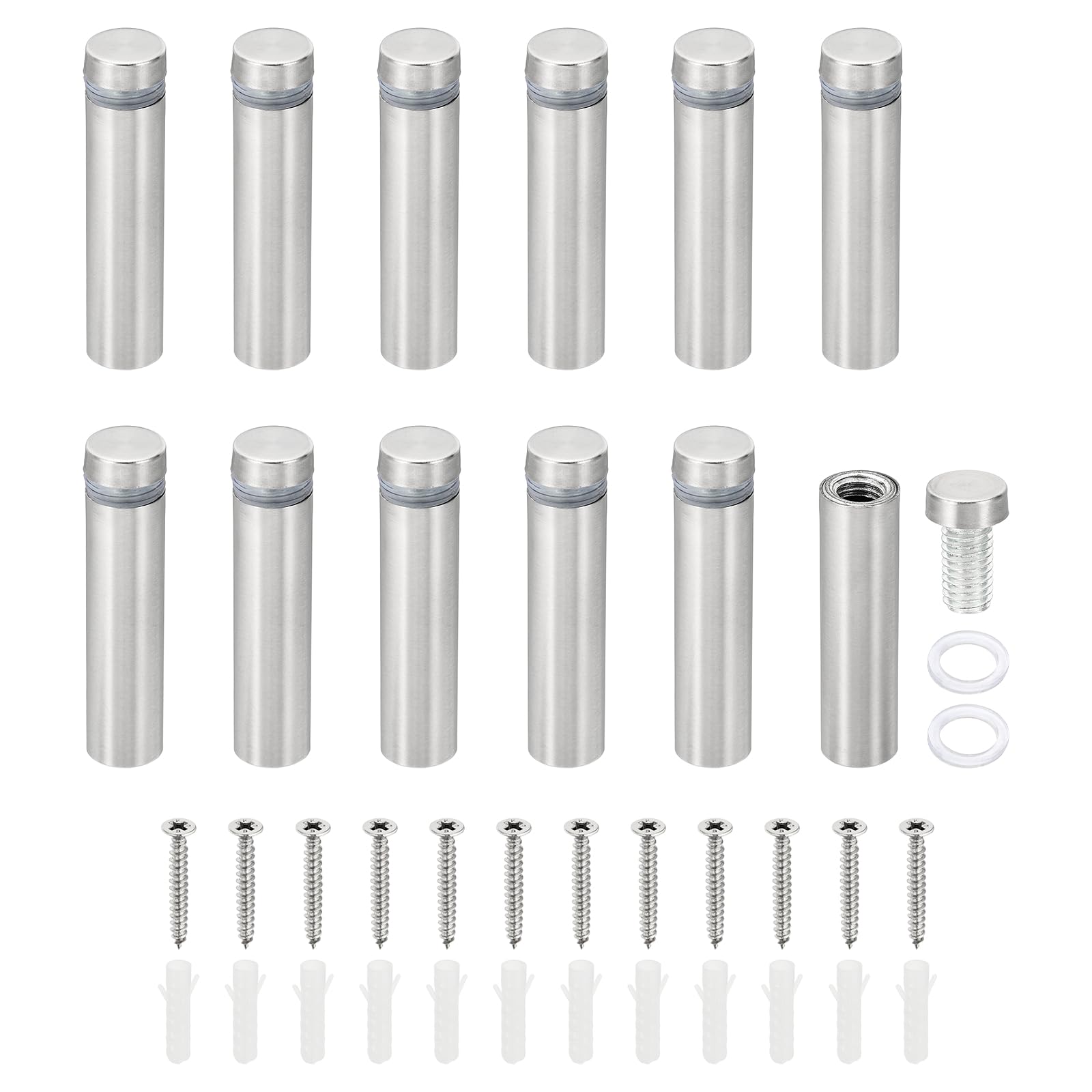 PATIKIL 1/2 x 2 inch Sign Standoff Screws, 12 Set Stainless Steel Wall Standoff Mounting Hardware Advertising Glass Nail for Hanging Acrylic Picture Frame Acrylic Panel, Silver