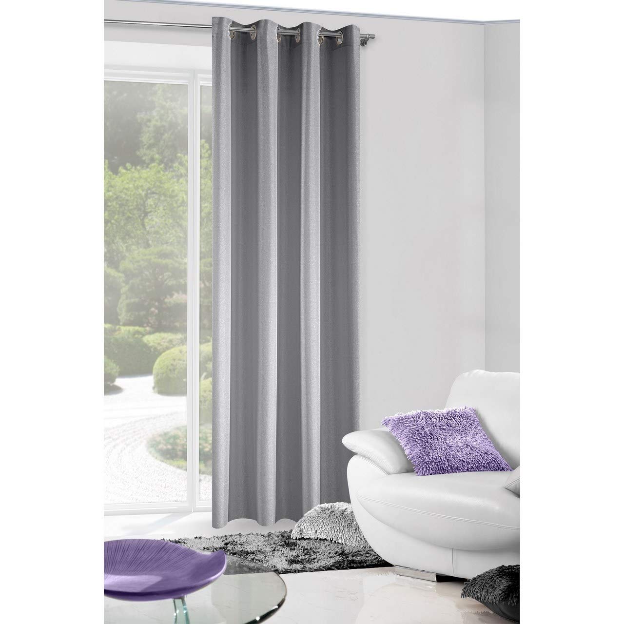Eurofirany Curtain with Eyelets in Steel Grey Plain Shimmering with Silver Thread 220 g/m2 140 x 250 cm 1 Piece Classic glamour modern living room bedroom