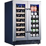 Kalamera Beverage and Wine Cooler | 24 inch with Seamless Steel Door | Dual Zone for Built-in and Freestanding | Beer, Wine, 