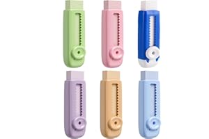 Rubber Erasers Sliding Retractable Eraser, 6 Pcs Large Pencil Eraser,Soft Cute Erasers Push Pull,Bulk Erasers Assorted Color 