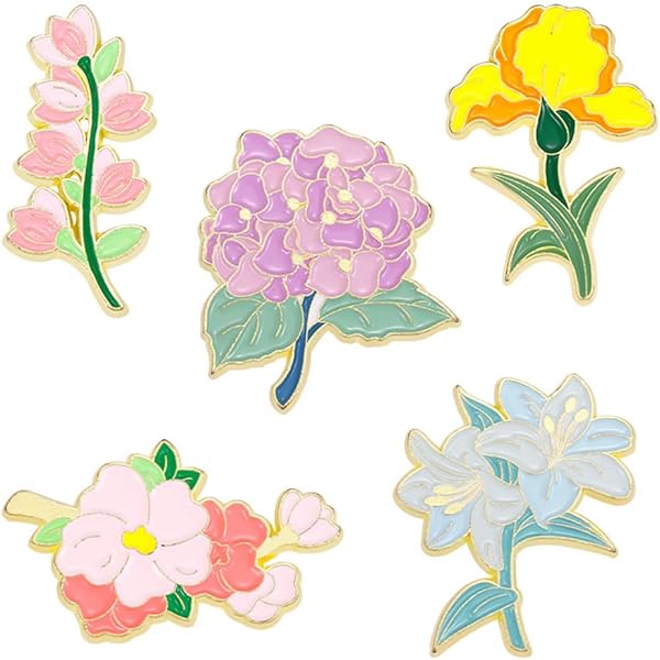 WINZIK Novelty Brooch Pin Set 5pcs Pretty Cherry Blossom Sakura Series Pattern Enamel-liked Lapel Pins Set Badges For Women Girls Clothes Bags Decor - View #3