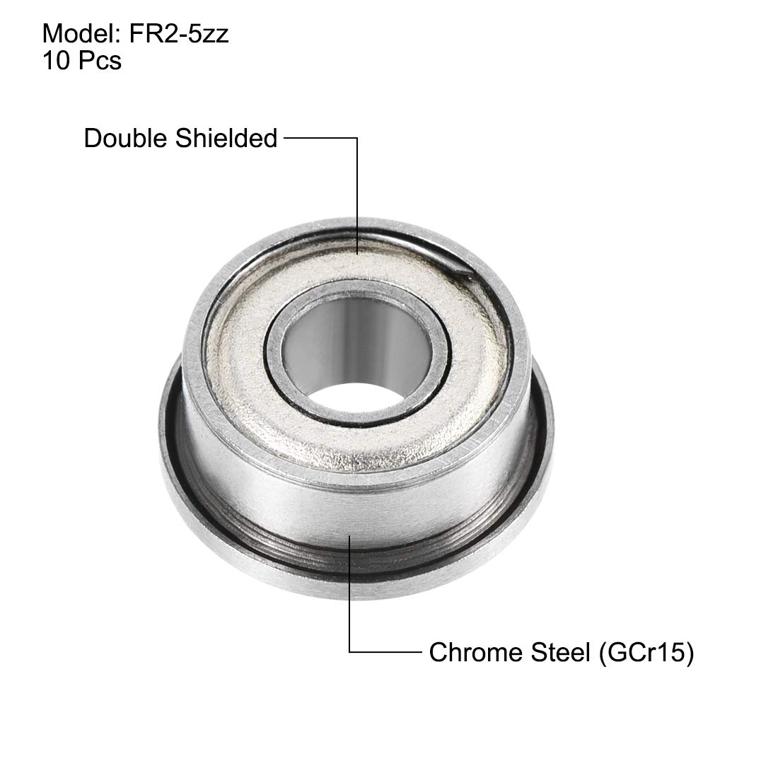 sourcing map FR2-5zz Flanged Ball Bearing 1/8"x5/16"x9/64" Double Shielded Chrome Steel Bearings 10pcs - Image 3