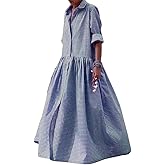 Women's Maxi Dress Retro Plaid Button Down Half Sleeves Casual Plus Shirt Dresses for Beach Vacation Party