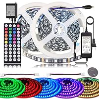 BIHRTC LED Strip Lights 600leds 32.8ft 10M RGB SMD 5050 LED Rope Lighting Color Changing LED Tape IP20 Non Waterproof with 44 Keys IR Remote Controller UL Power Supply for Home Kitchen Bedroom Decor