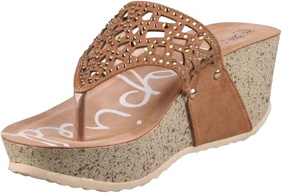 Amazon.com | Refresh ELVA-03 Women Cork Wedge Platform Comfort T Strap Flip Flop Thong Sandal 