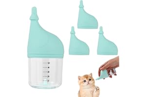 LOGFAADCOI Kitten Bottle Feeding Kit for Nursing, Milk Bottles for Feeding Newborn Puppies,Anti-chocking Design with 3pcs Replaceable Nipples, Cute Elephant Shape for Nursing Small Animals Pets (Blue, 50ML)