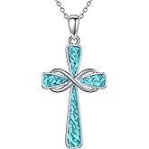 HOTIE 925 Sterling Silver Cross Necklace for Women Turquoise Cross Pendant Religious Jewelry Gifts for Her Wife Mom Birthday Christmas