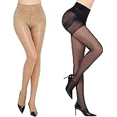 Aaronano 2 Pairs Control Top Pantyhose for Women, 40 Deneier Sheer Tights Tummy Control Stockings with Rip Resistant Toes