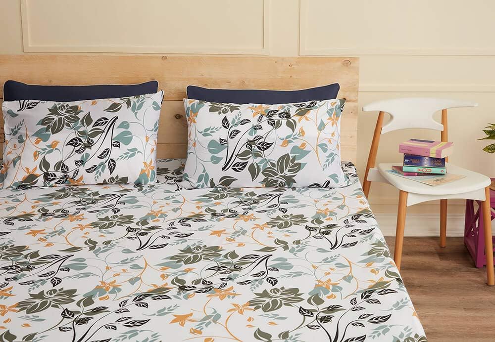 Wakefit Fitted 180 TC Viscose Bedsheet for Queen Size Bedsheet (Leafy Bliss, 78x60 Inches), with 2 Pillow Covers Free