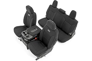 Rough Country Neoprene Seat Covers for Chevy Silverado & GMC Sierra 1500 (2019-2026) w/No Rear Seat Storage or Cup Holder - Waterproof & UV Resistant, Foam Padded, Front & Rear Row Cover Set