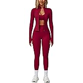 Workout Sets for Women 3 Piece Long Sleeve Zip Up Jacket, Crop Top, High Waisted Yoga Leggings Gym Athletic Sets