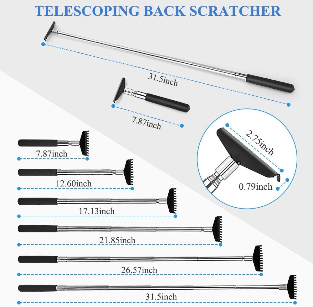 Oversized Portable Extendable Back Scratcher, Upgraded Metal Stainless Steel Telescoping Back Scratcher Tool with Canvas Carrying Bag (Black): Health & Personal Care