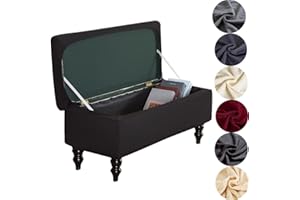 ANWUCHEN Rectangle Ottoman Cover - Stretch Storage Slipcover With Elastic Bands and Ties, Removable Bench Cover, Jacquard Folding, Black Large