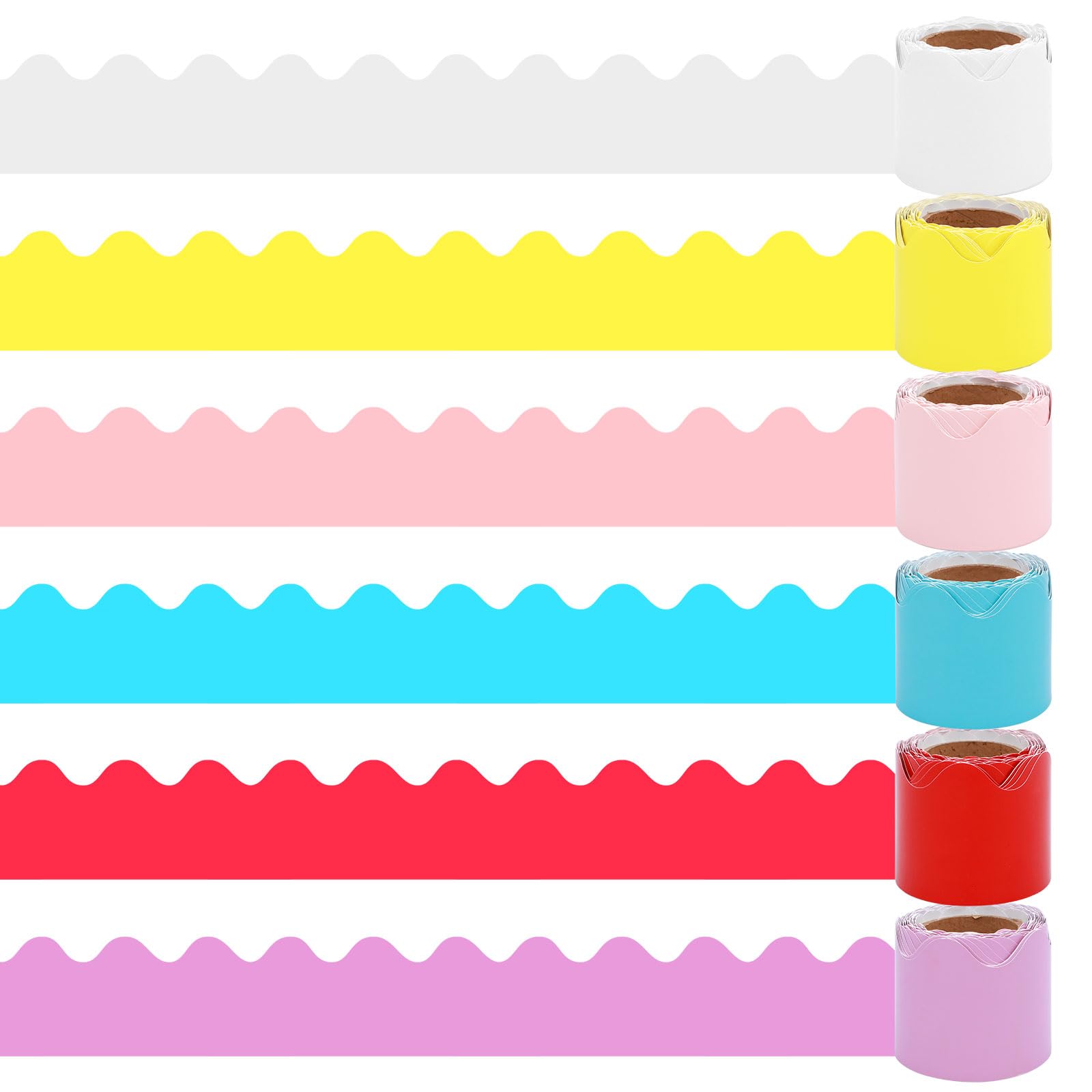 6 Rolls 10M Display Border Trims for Classroom Decor, bulletin board Borders Stickers, Waterproof Wavy Stickers for Blackboard Chalkboard