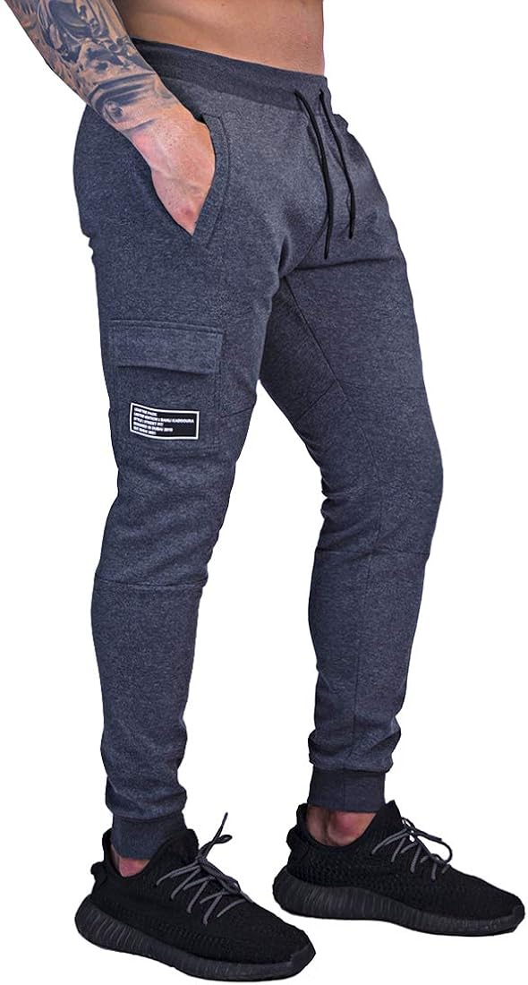 NAVEKULL Men's Bodybuilding Sports Jogger Pants Cotton Elastic Fitness Casual Workout Sweatpant: Clothing