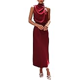 PRETTYGARDEN Women's 2026 Summer Satin Dress Elegant Sleeveless Mock Neck Cocktail Party Maxi Dresses