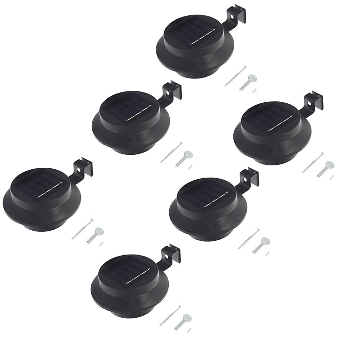 6x Smartfox LED Solar Garten Wandleuchte rund wetterfest mit Auto On/Off in schwarz, Leuchfarbe: warmweiß