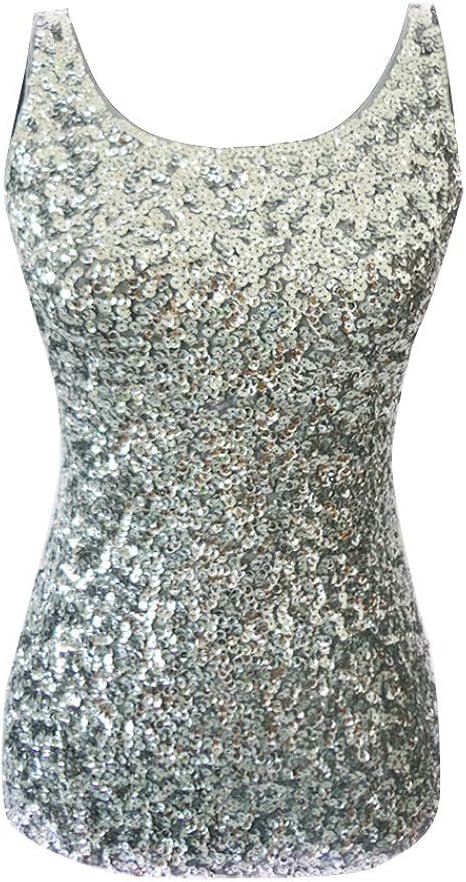 Top Femme été à Paillettes - Col Pailletté Sans Manches - Tissu Côtelé - Polyester - 5