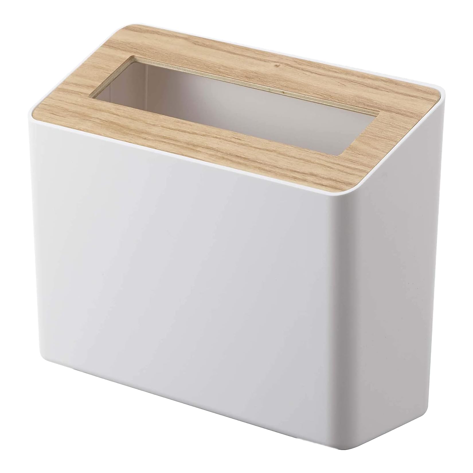 YAMAZAKI 5231 RIN Table Trash Can, white, ABS Resin/Wood, Minimalist, 22 x 9 x 15.5 cm
