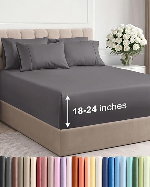 Extra Deep Queen Sheet Set - 6 Piece Breathable and Cooling Sheets - Hotel Luxury Bedding for Women, Men, Kids & Teens - Easy