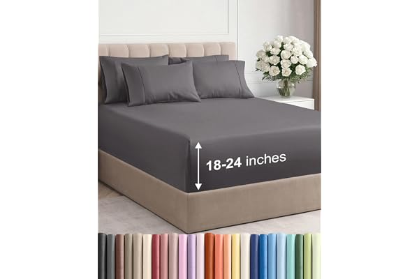 Extra Deep King Sheet Set - 6 Piece Breathable and Cooling Sheets - Hotel Luxury Bed Sheets Set - Easy & Secure Fit - Soft, W