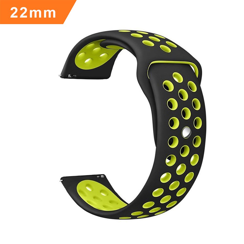 For Gear S3 Strap, iBazal Gear S3 Frontier/ Classic Band Soft Silicone Band Replacement Sport Band 22mm Adjustable Bracelet with Ventilation Holes for Samsung Gear S3 Frontier/Classic - Black/Fluorescent Yellow