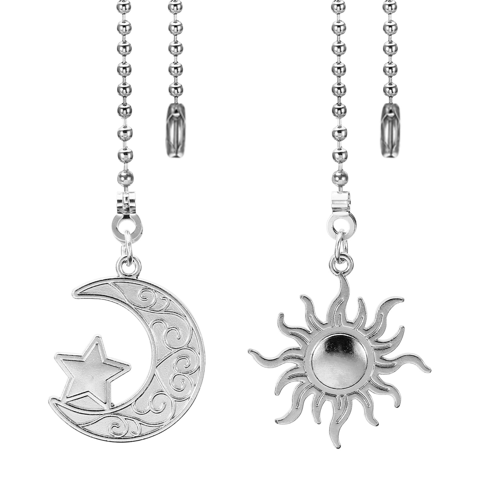 PATIKIL Ceiling Fan Pull Chain, 2 Pack 12.2" Decorative Moon and Sun Pendant Chain Extender Charm Extension for Ceiling Fans Light Lamp, Silver