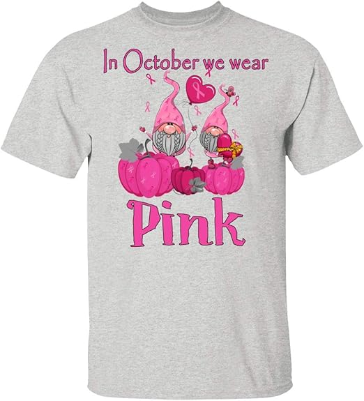 Amazon.com: in October We Wear Pink Cute Gnomes Breast Cancer T-Shirt - V-Neck - Breast Cancer 