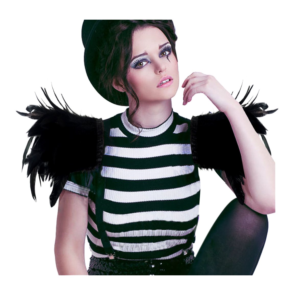 L'VOW Gothic Natural Feather Epaulet Shrug Cape Shoulder Strap for Halloween Pack of 2 (Black)