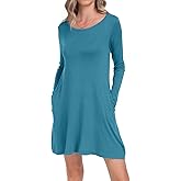 HAOMEILI Women's Long Sleeve Pockets Casual Loose T-Shirt Dresses